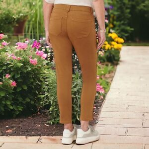 Democracy AB Solution Jeans 6 Tan Skinny Stretch Straight Ankle Length Raw Hem.